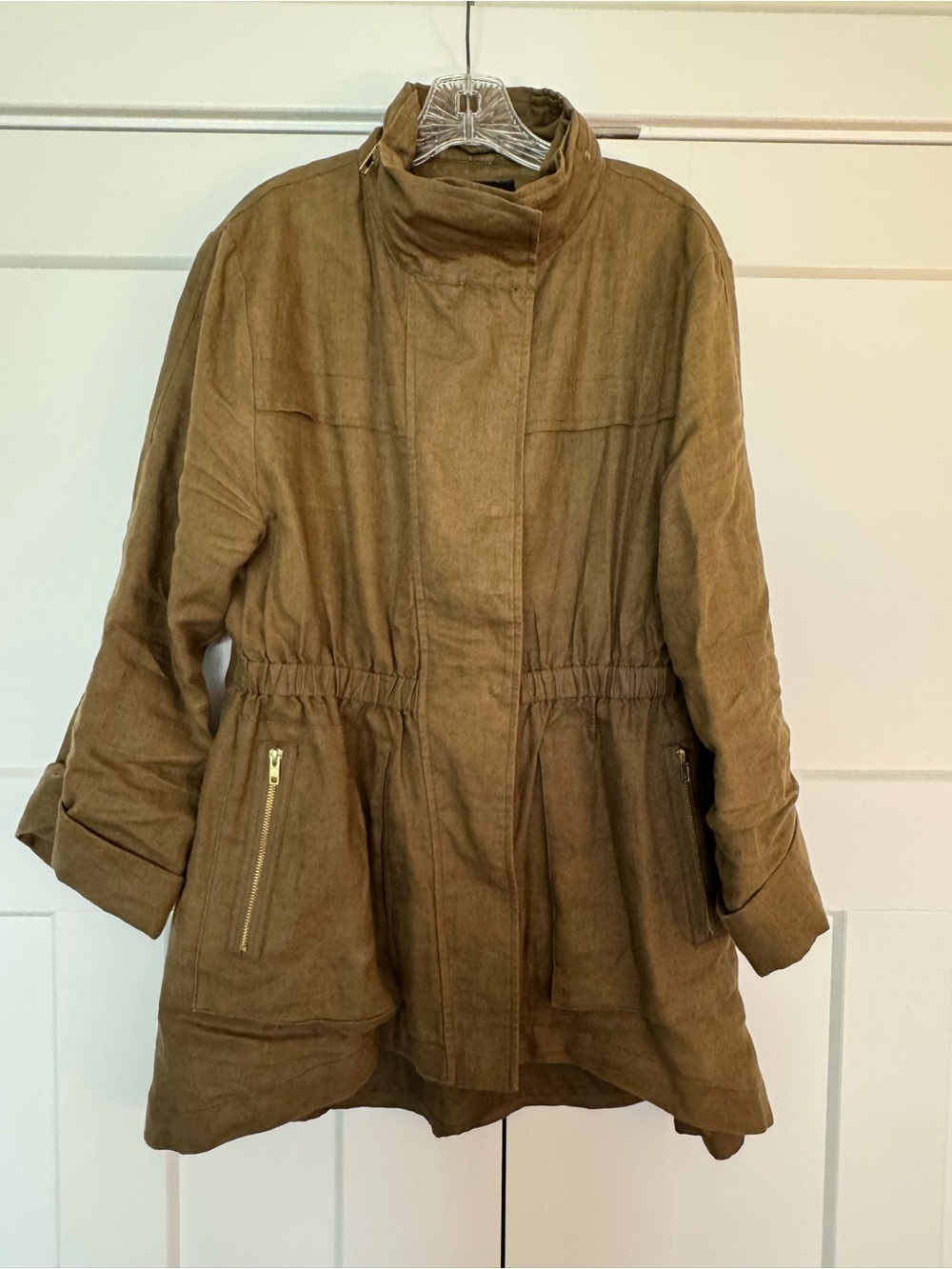 Luii Womens Olive Utility Anorak Linen Jacket -
